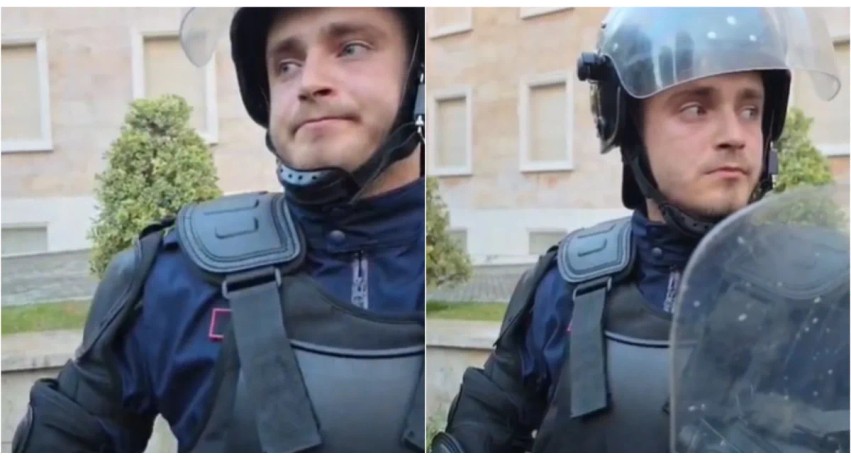 “Vendosim maskën të mbrohemi nga ju”/ Çasti prekës kur efektivi i policisë përlotet gjatë përplasjes me protestuesit në Tiranë