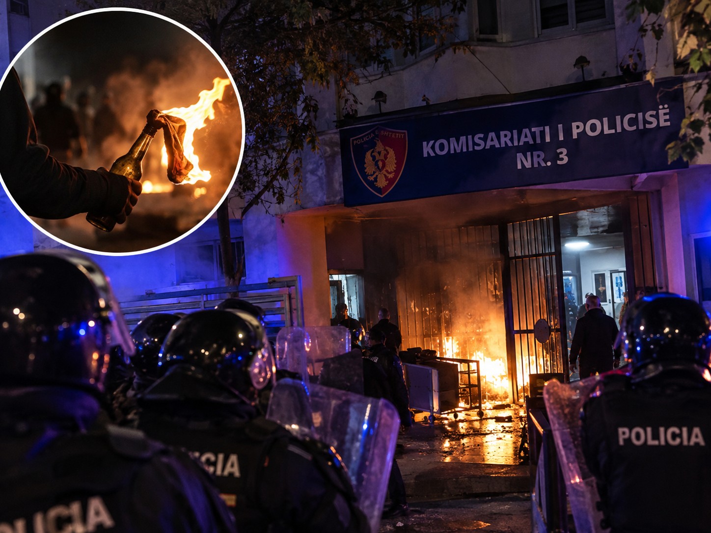 Dhjetë efektivë të plagosur nga sulmi me molotov në Komisariatin Nr. 3 në Tiranë – Hita: Nuk tërhiqemi para dhunës